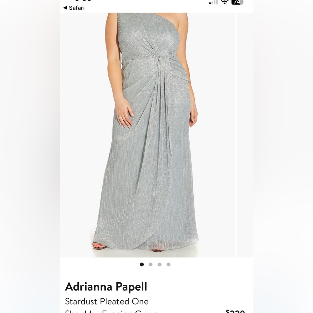 NWT Plus Adrianna Papell Stardust Pleated Drape One Shoulder Evening Gown